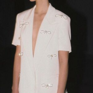 White Blazer with Crystal Bow Accents